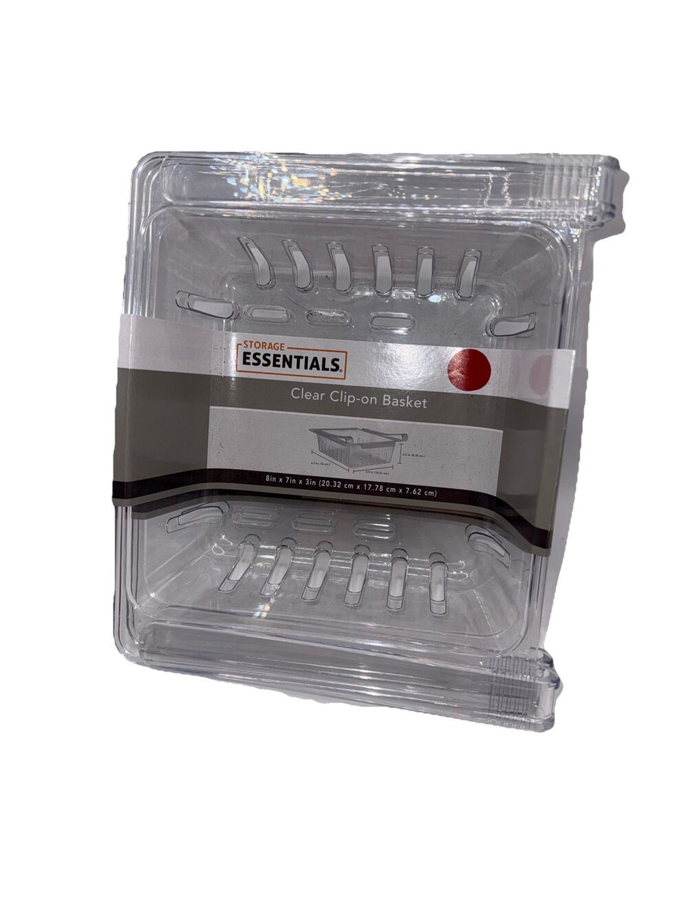 2 Pack Essentials Clear Clip On Basket 8” x 7” x 3” Organizer.